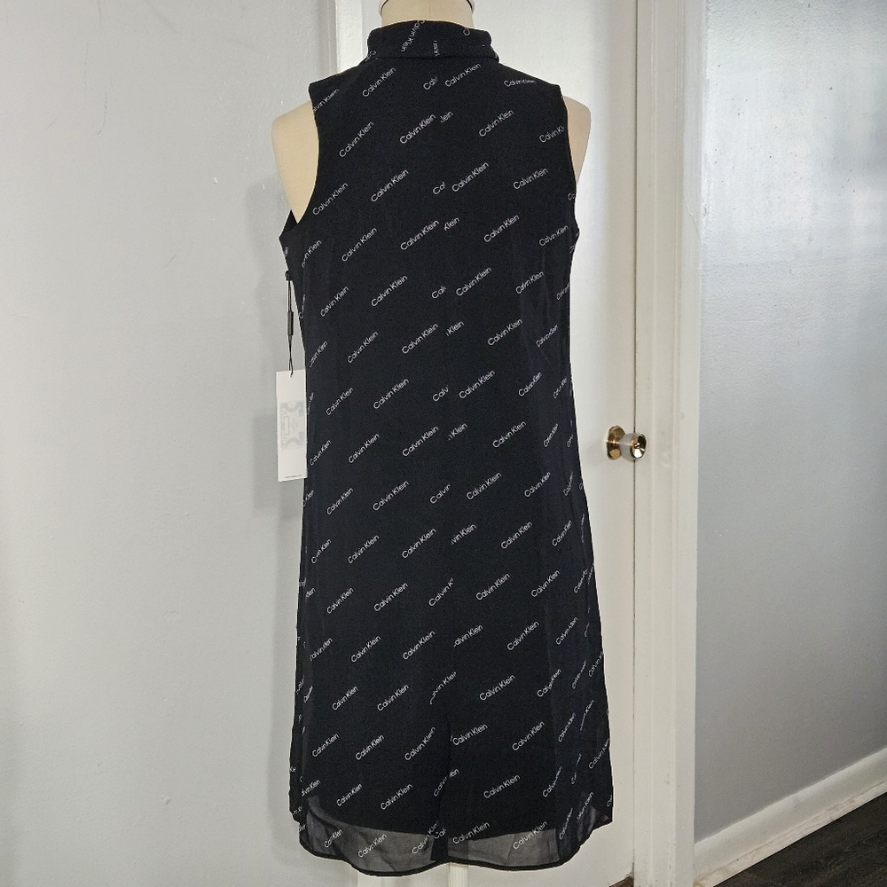 Calvin Klein Women's Logo Chiffon Tie Neck Shift Dress‎ Size:2 NWT - Picture 9 of 10